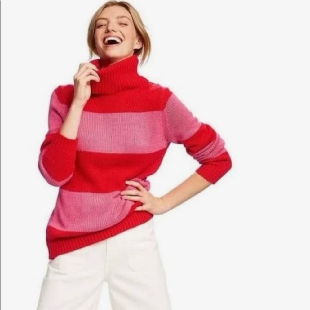 Isaac Mizrahi x Target Striped Turtleneck Sweater Pink Red Knit